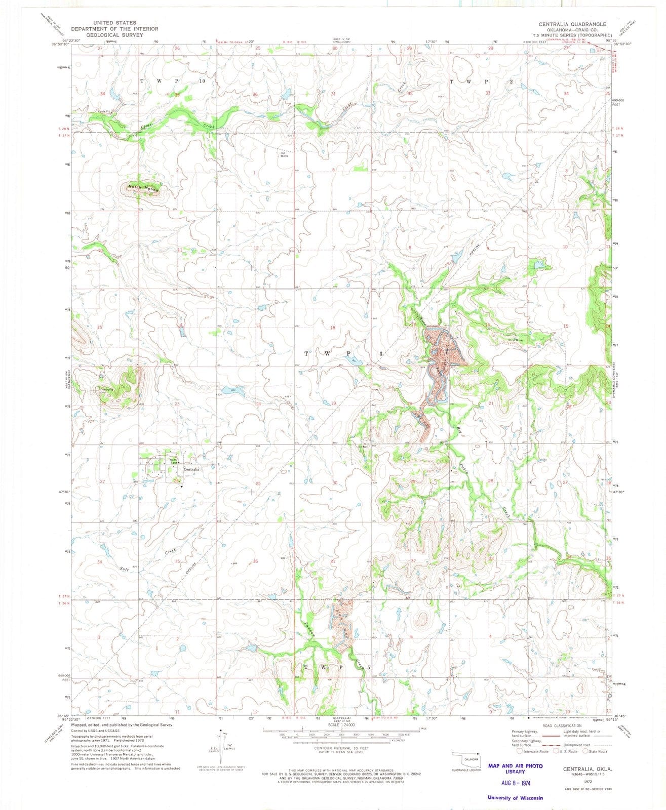 1972 Centralia, OK - Oklahoma - USGS Topographic Map