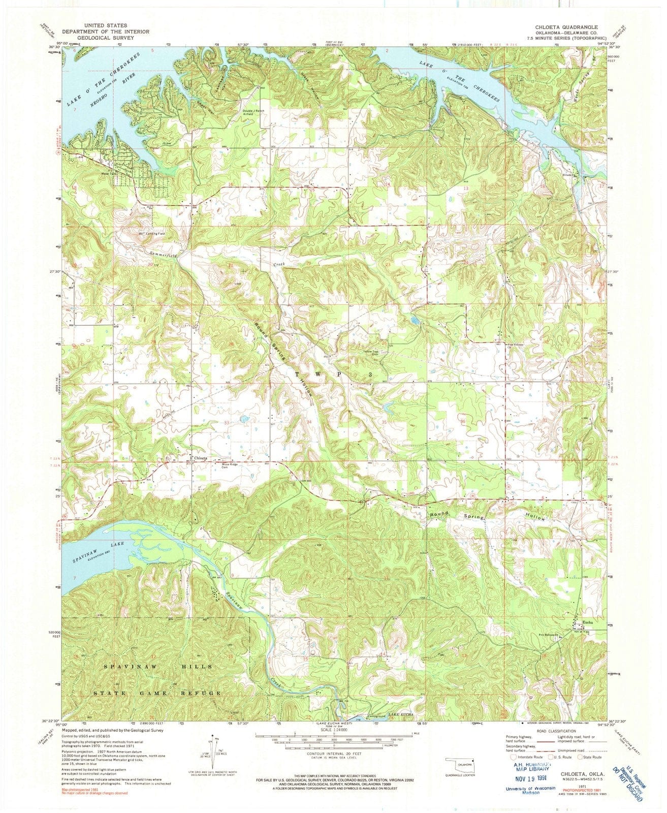 1971 Chloeta, OK - Oklahoma - USGS Topographic Map