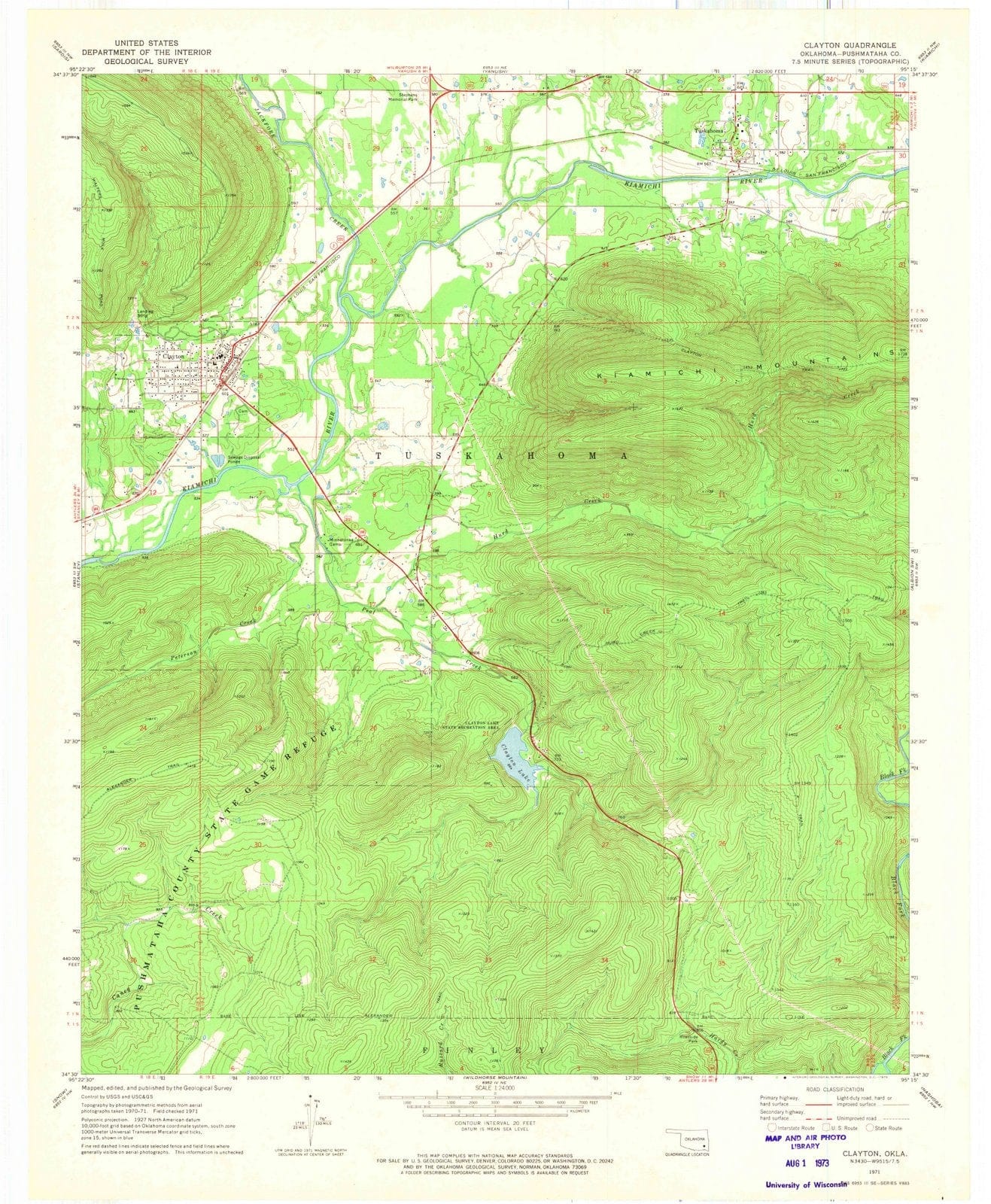 1971 Clayton, OK - Oklahoma - USGS Topographic Map