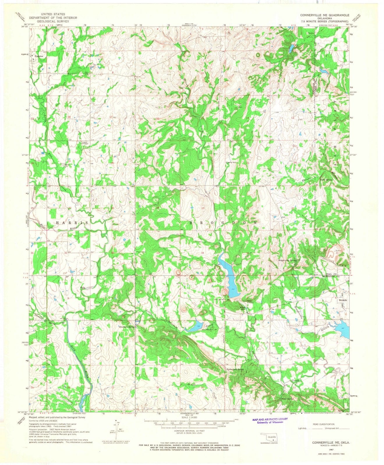 1967 Connerville, OK - Oklahoma - USGS Topographic Map