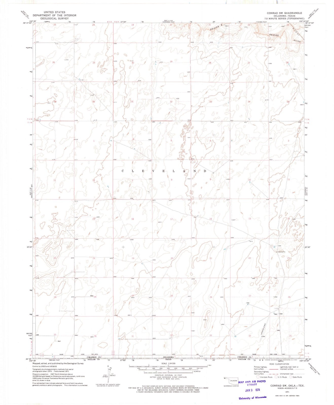 1971 Conrad, OK - Oklahoma - USGS Topographic Map v2