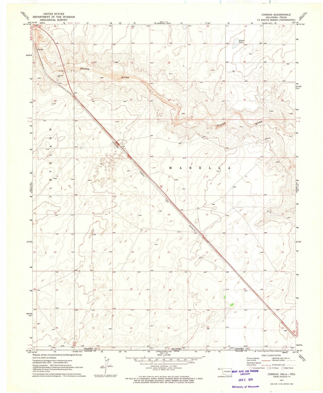 1971 Conrad, OK - Oklahoma - USGS Topographic Map v3