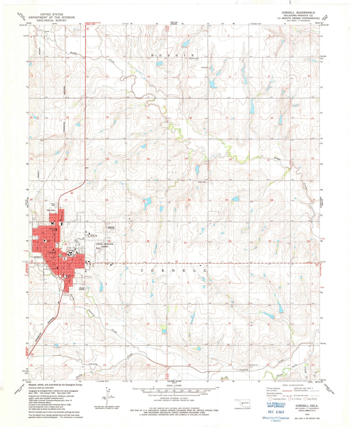 1983 Cordell, OK - Oklahoma - USGS Topographic Map