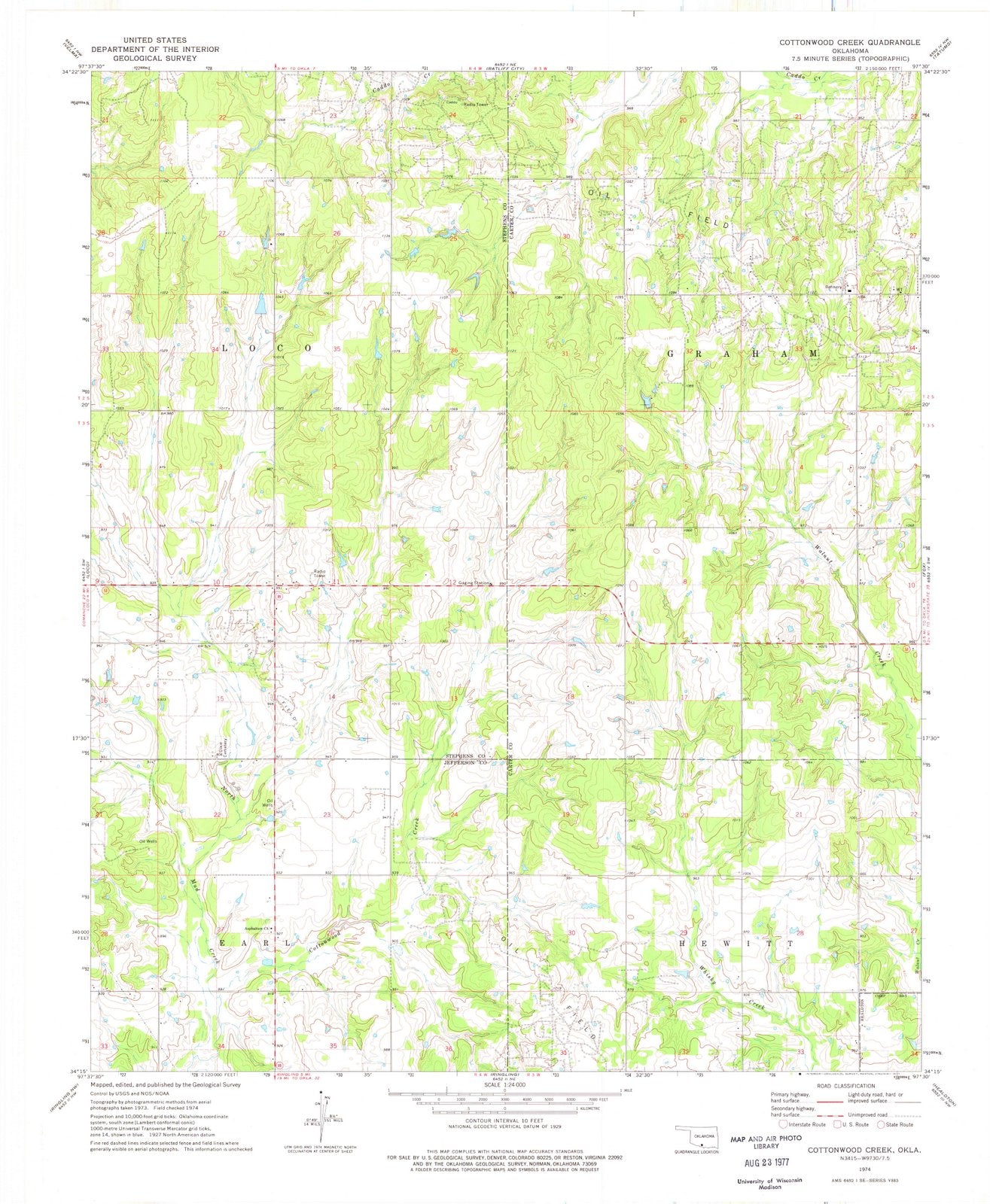 1974 Cottonwood Creek, OK - Oklahoma - USGS Topographic Map