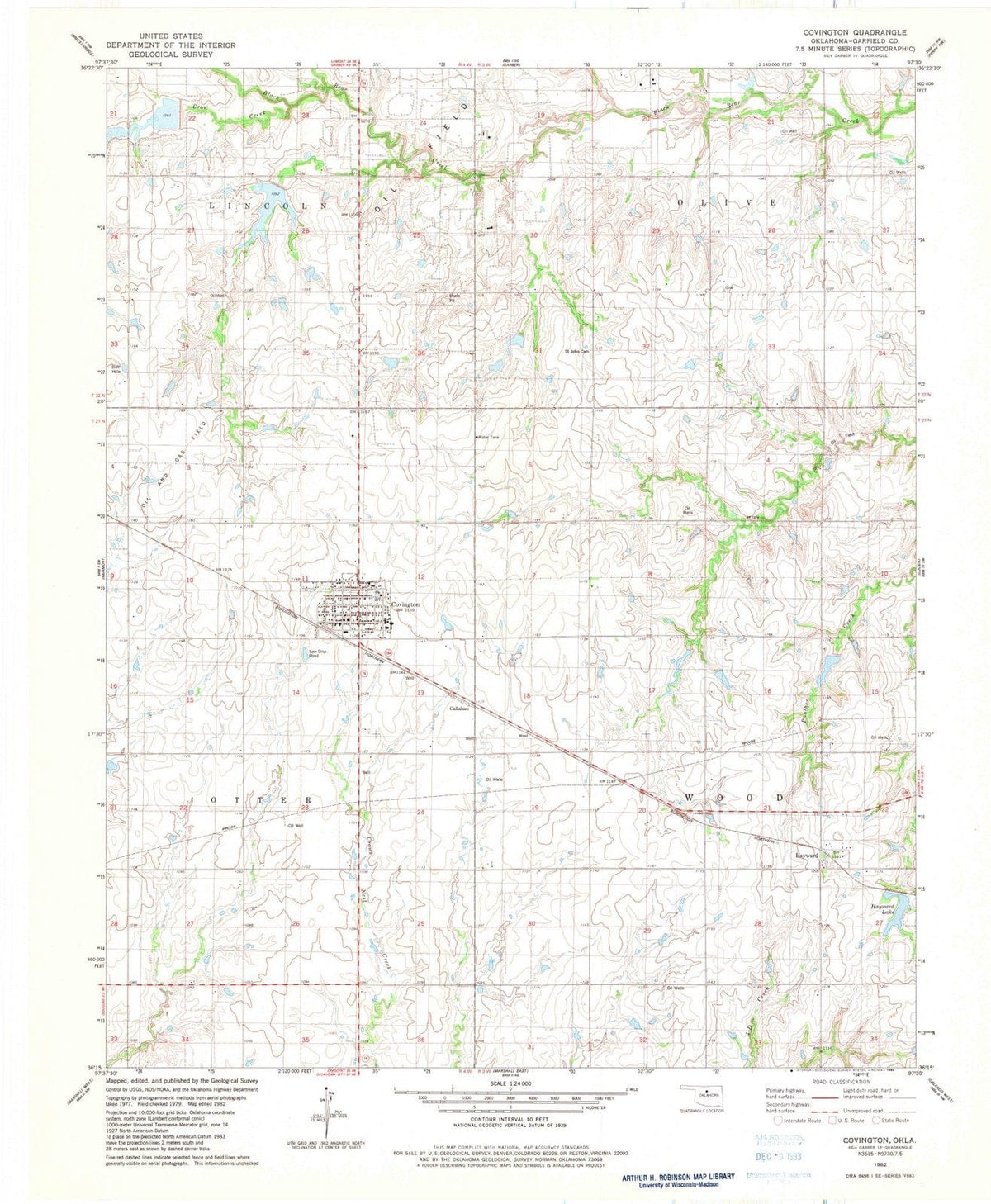 1982 Covington, OK - Oklahoma - USGS Topographic Map