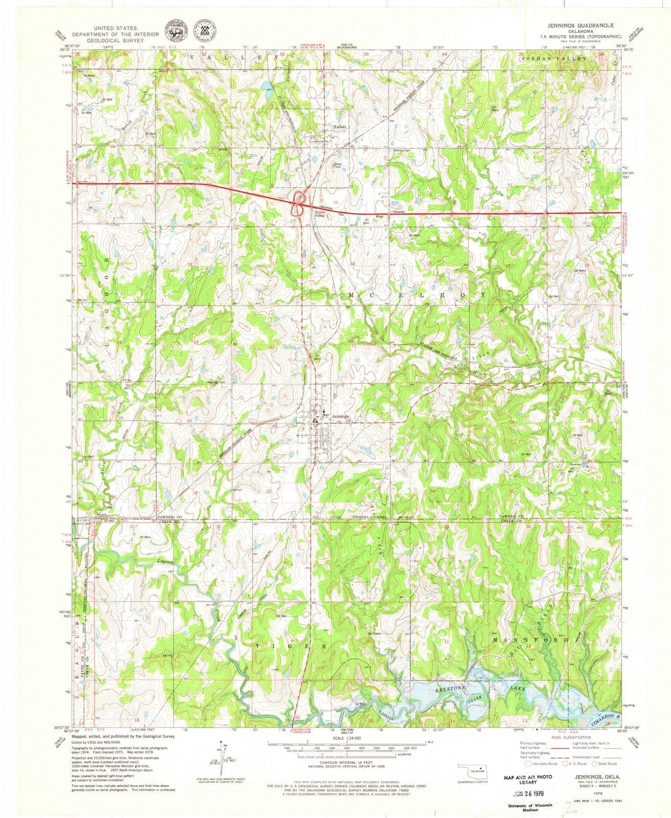 1978 Jennings, OK - Oklahoma - USGS Topographic Map