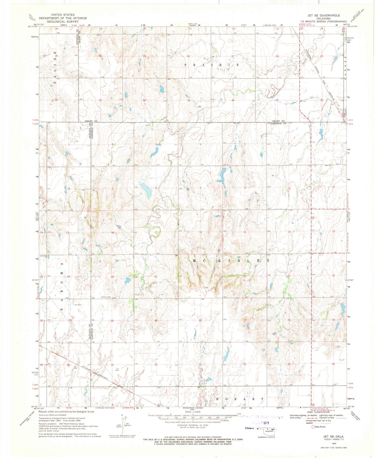 1969 Jet, OK - Oklahoma - USGS Topographic Map