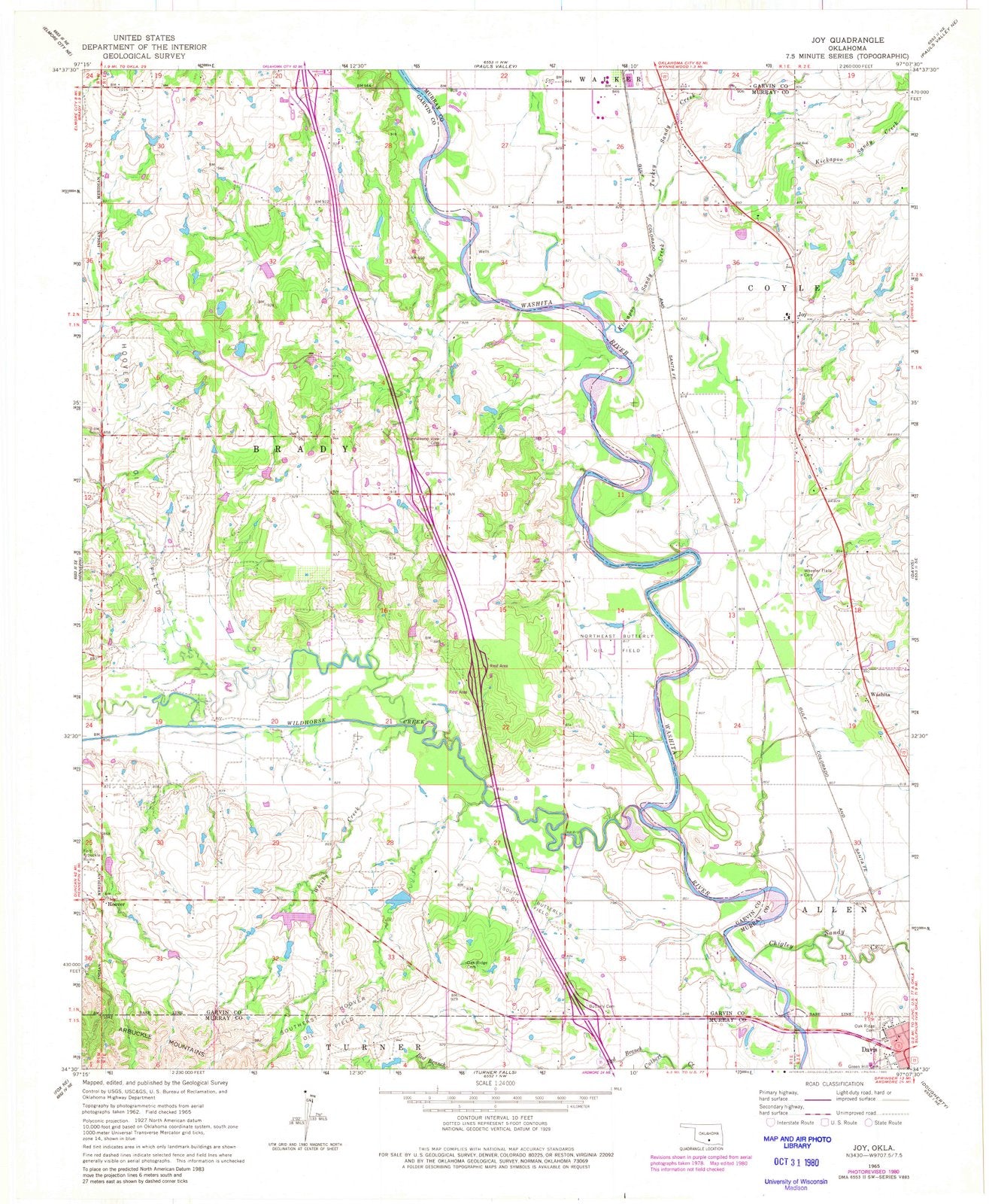 1965 Joy, OK - Oklahoma - USGS Topographic Map