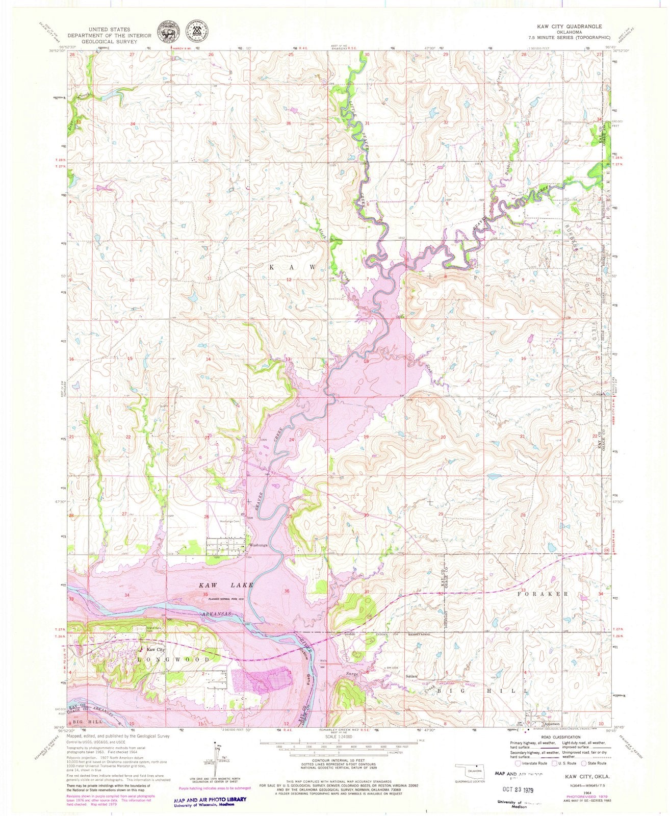 1964 Kaw City, OK - Oklahoma - USGS Topographic Map