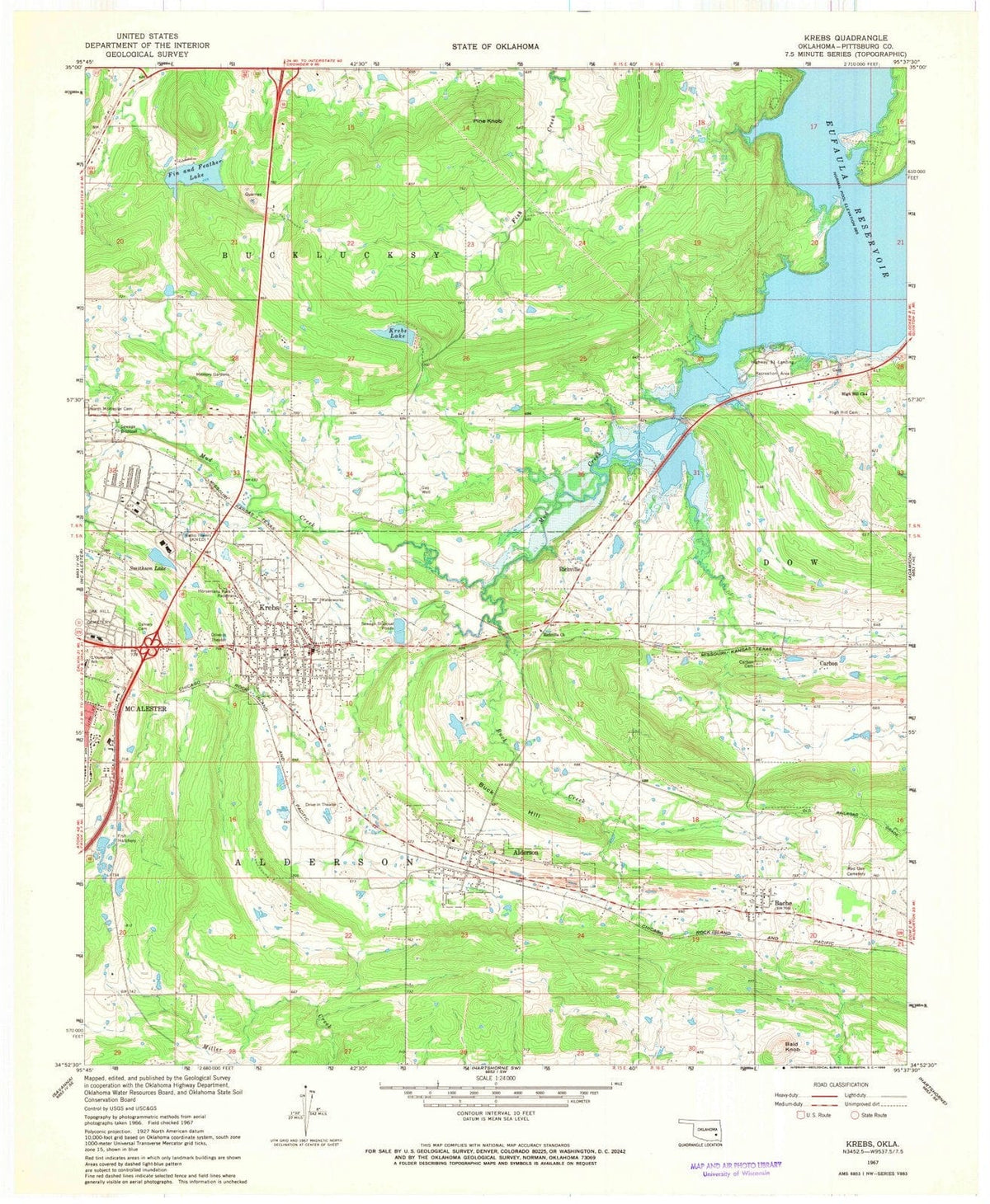 1967 Krebs, OK - Oklahoma - USGS Topographic Map