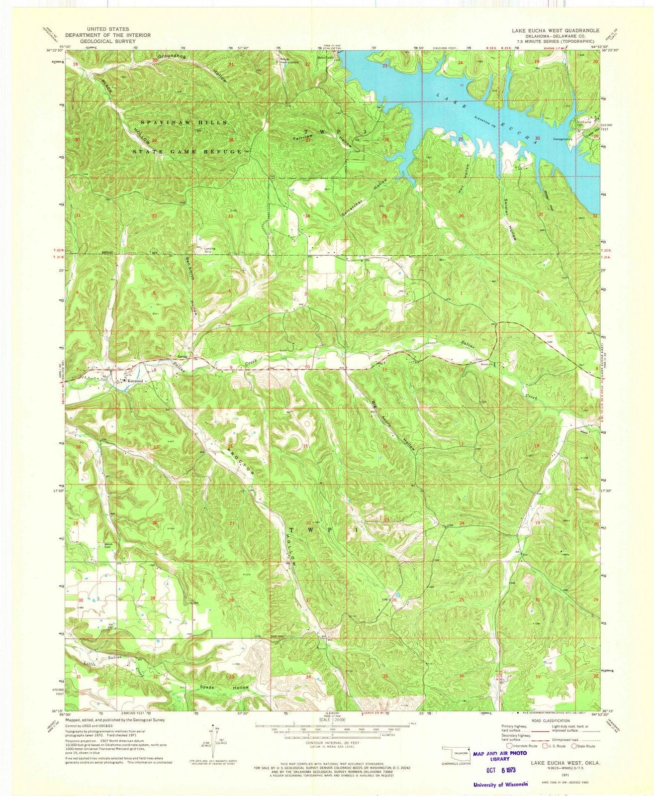1971 Lake Eucha West, OK - Oklahoma - USGS Topographic Map