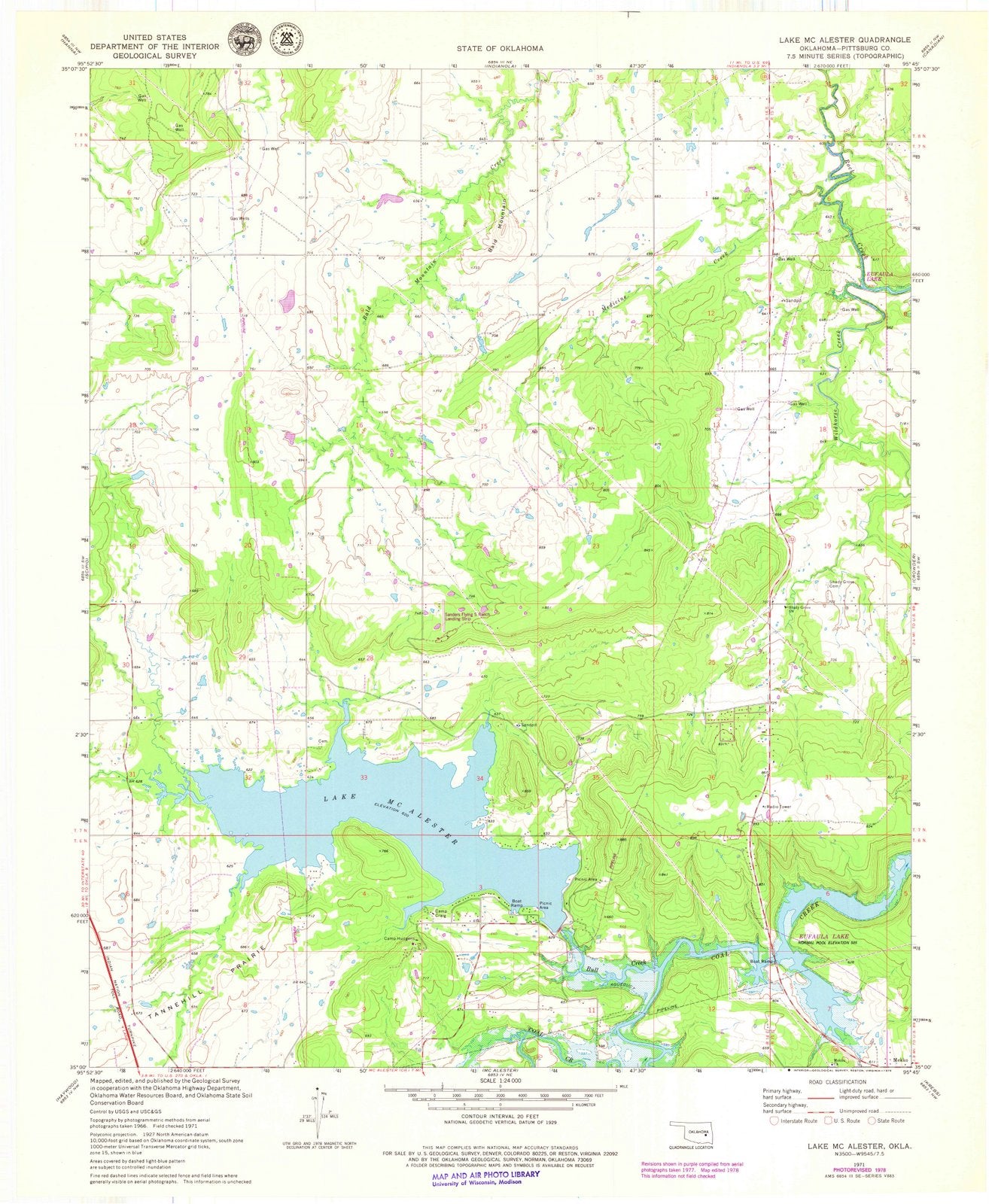 1971 Lake Mc Alester, OK - Oklahoma - USGS Topographic Map