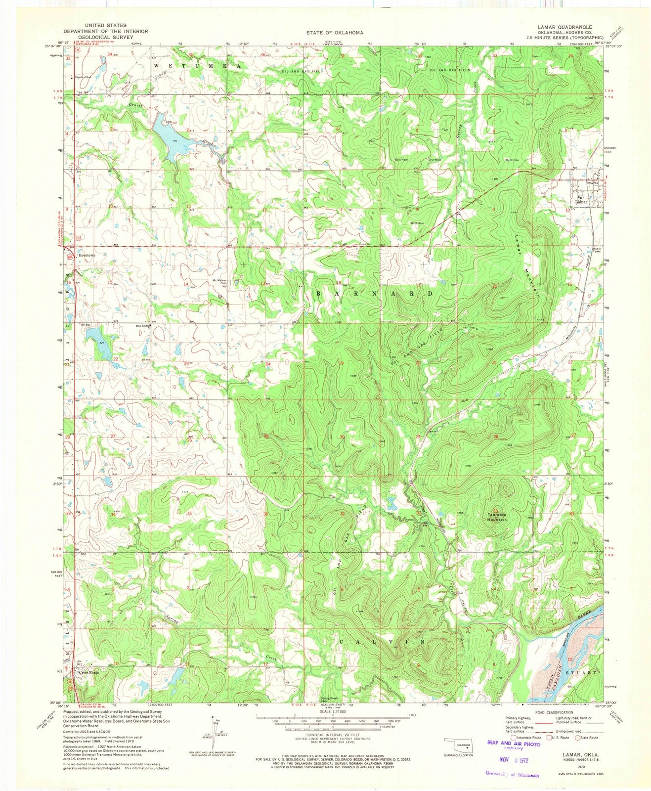 1970 Lamar, OK - Oklahoma - USGS Topographic Map