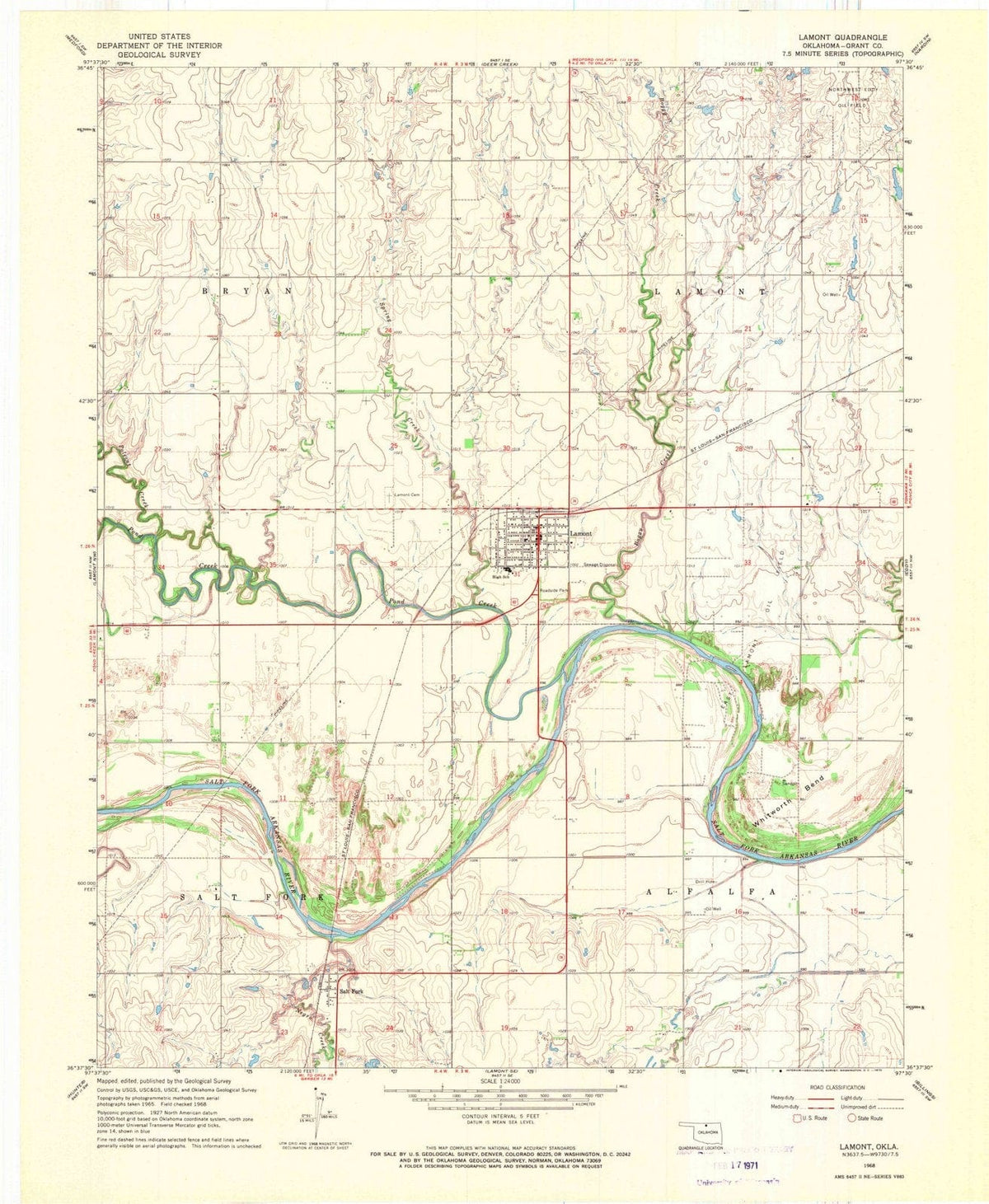 1968 Lamont, OK - Oklahoma - USGS Topographic Map v3