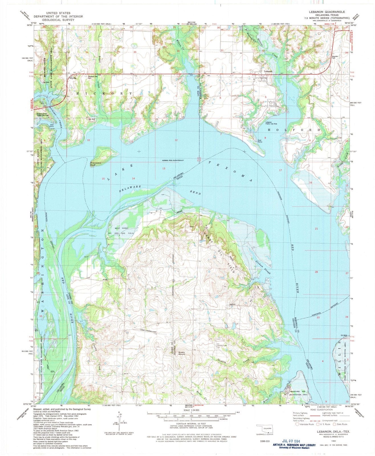1982 Lebanon, OK - Oklahoma - USGS Topographic Map