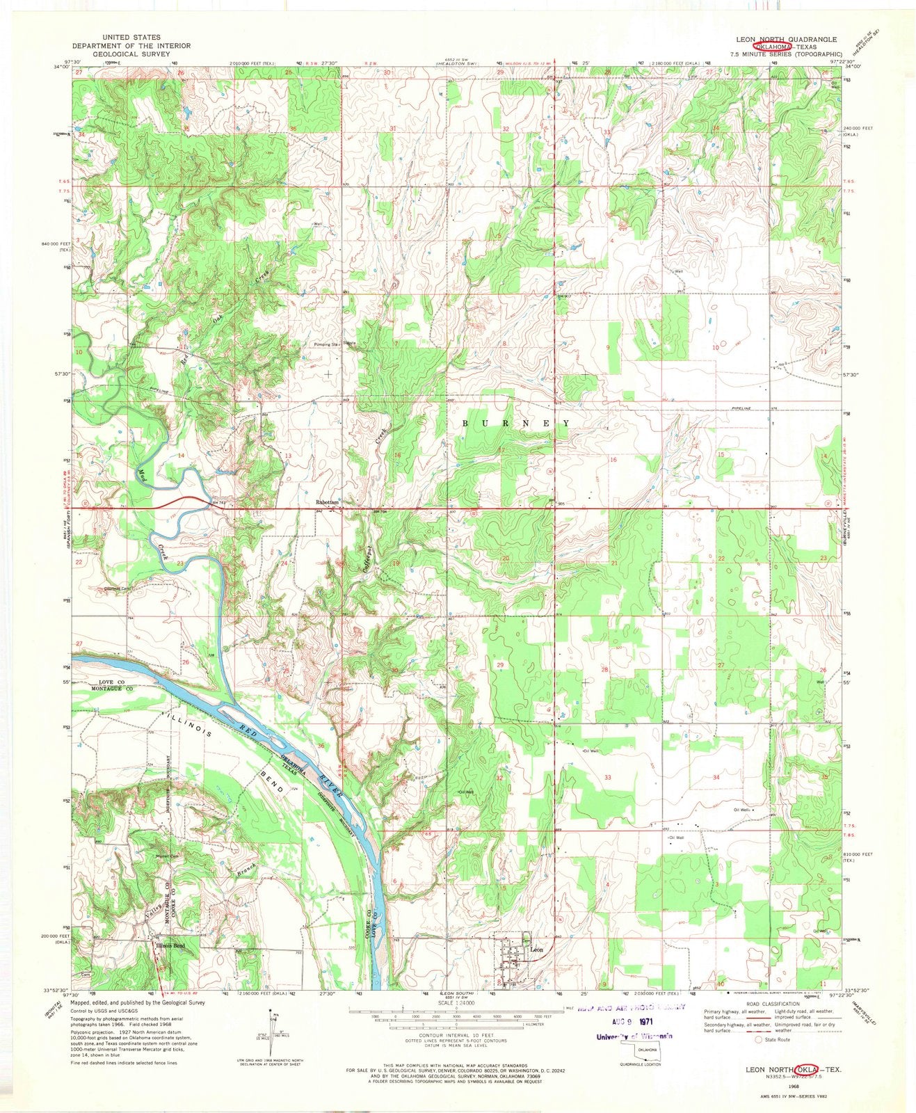 1968 Leon North, OK - Oklahoma - USGS Topographic Map