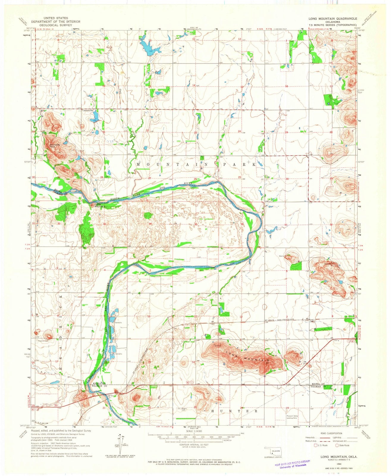 1964 Long Mountain, OK - Oklahoma - USGS Topographic Map