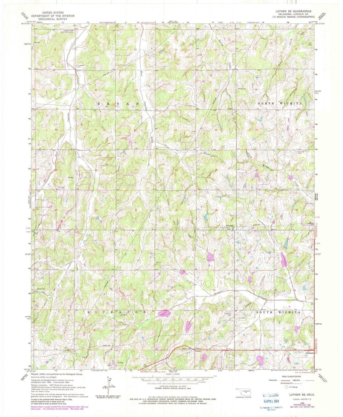 1966 Luther, OK - Oklahoma - USGS Topographic Map