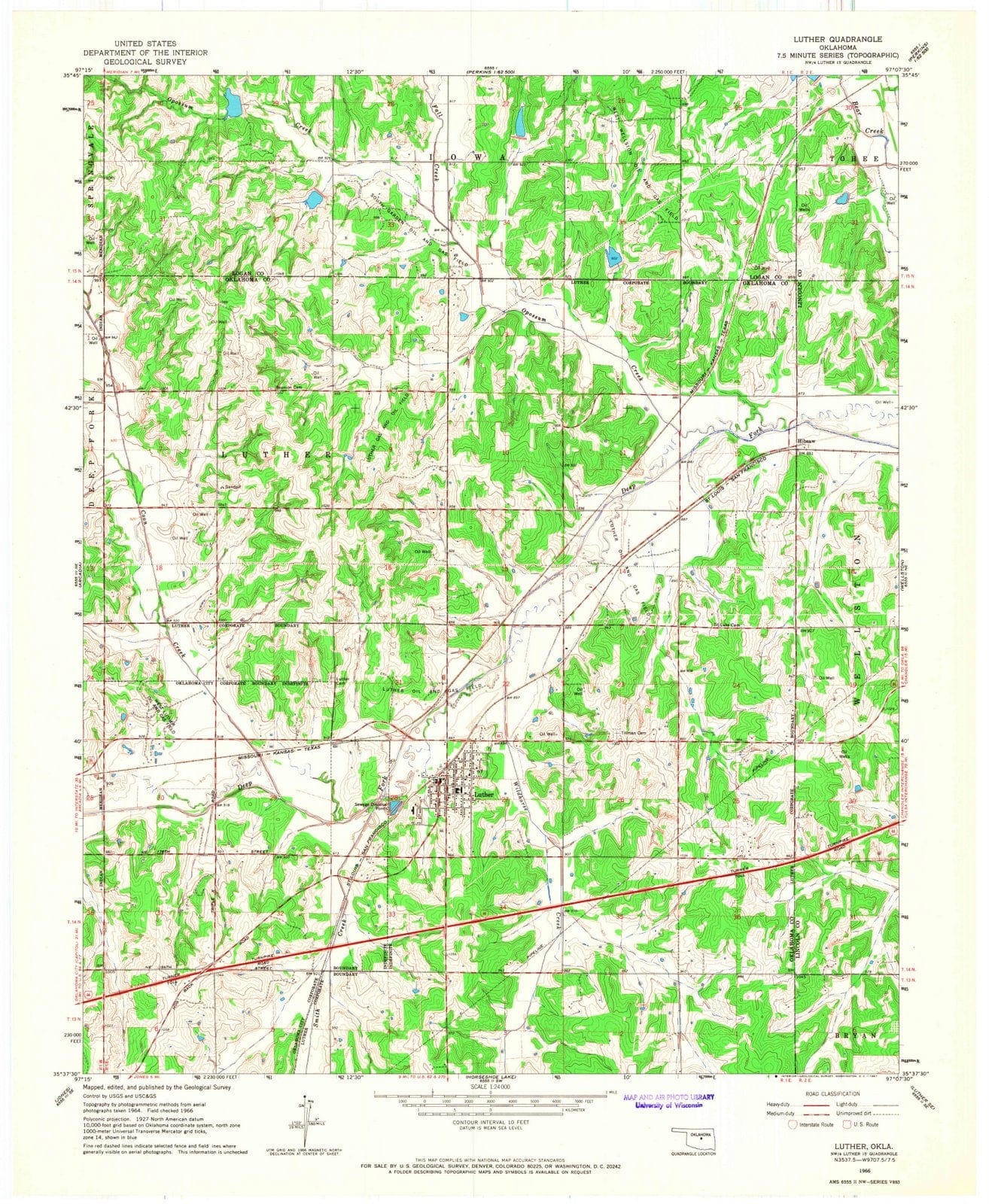 1966 Luther, OK - Oklahoma - USGS Topographic Map v2