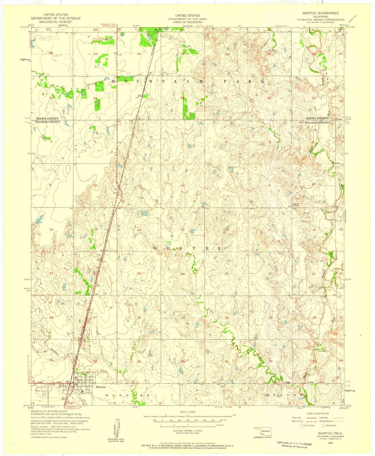 1956 Manitou, OK - Oklahoma - USGS Topographic Map