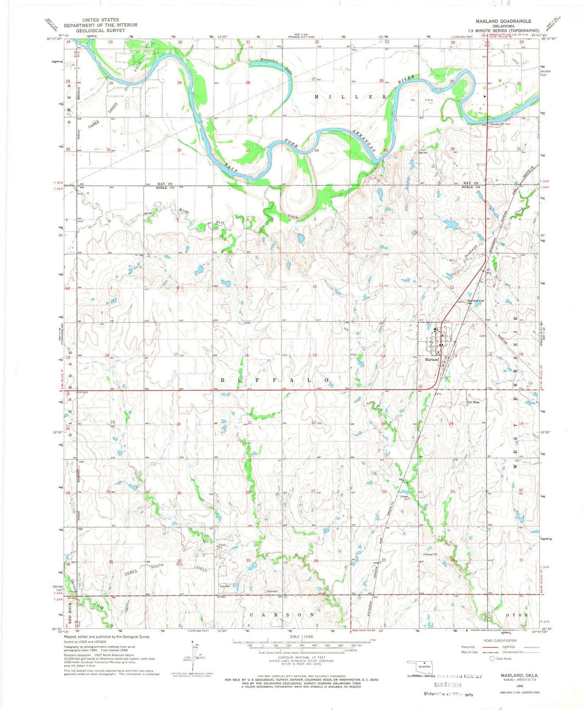 1968 Marland, OK - Oklahoma - USGS Topographic Map