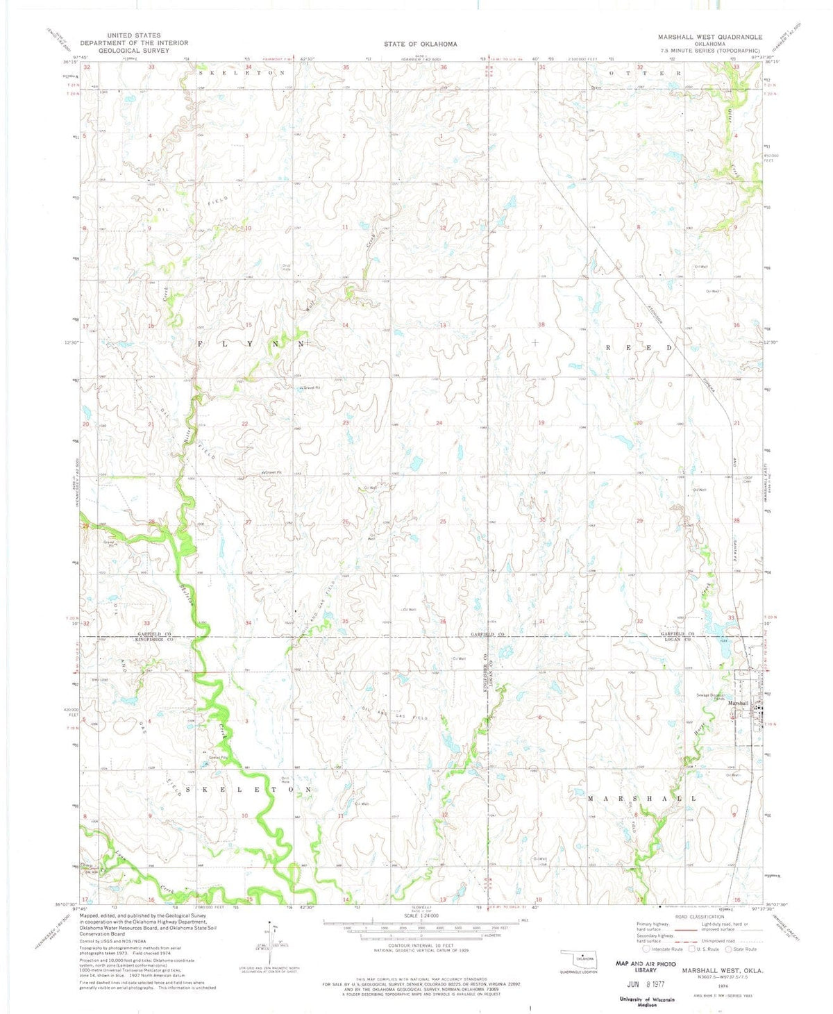 1974 Marshall West, OK - Oklahoma - USGS Topographic Map