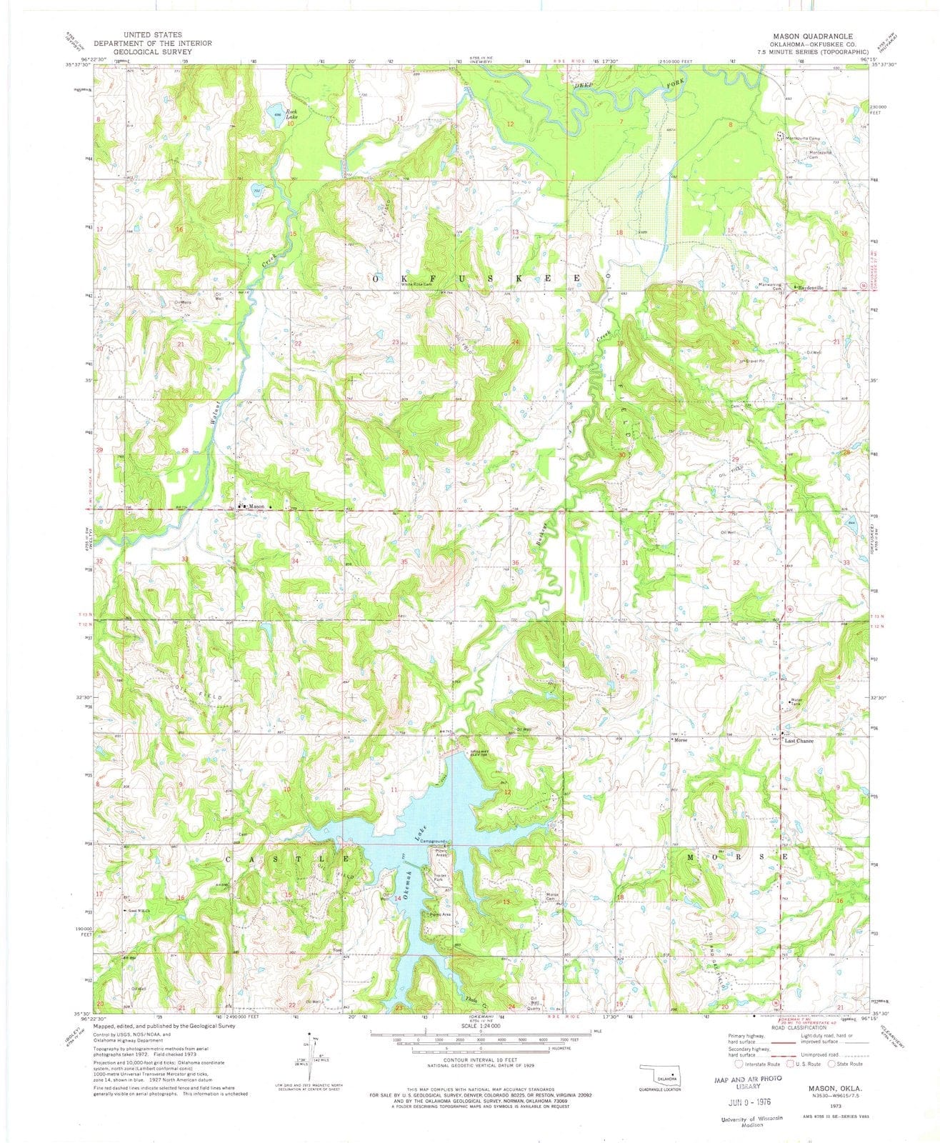 1973 Mason, OK - Oklahoma - USGS Topographic Map