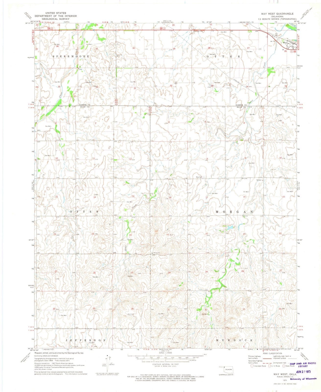 1971 May West, OK - Oklahoma - USGS Topographic Map