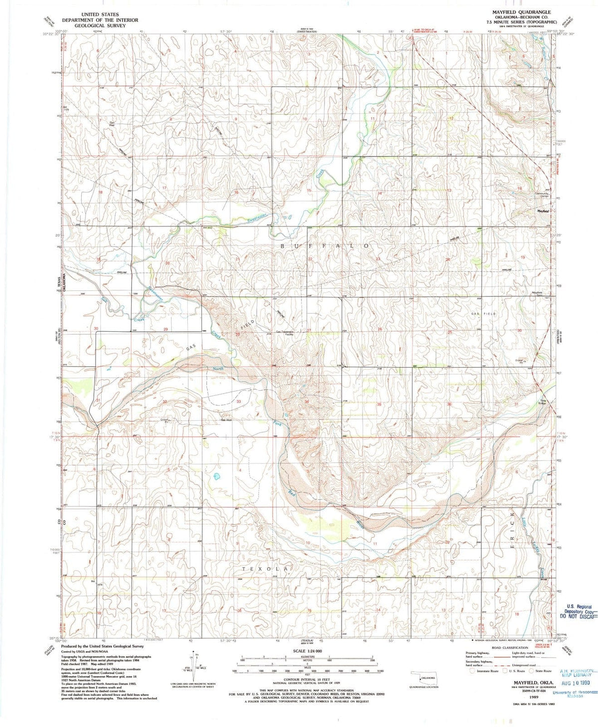 1989 Mayfield, OK - Oklahoma - USGS Topographic Map