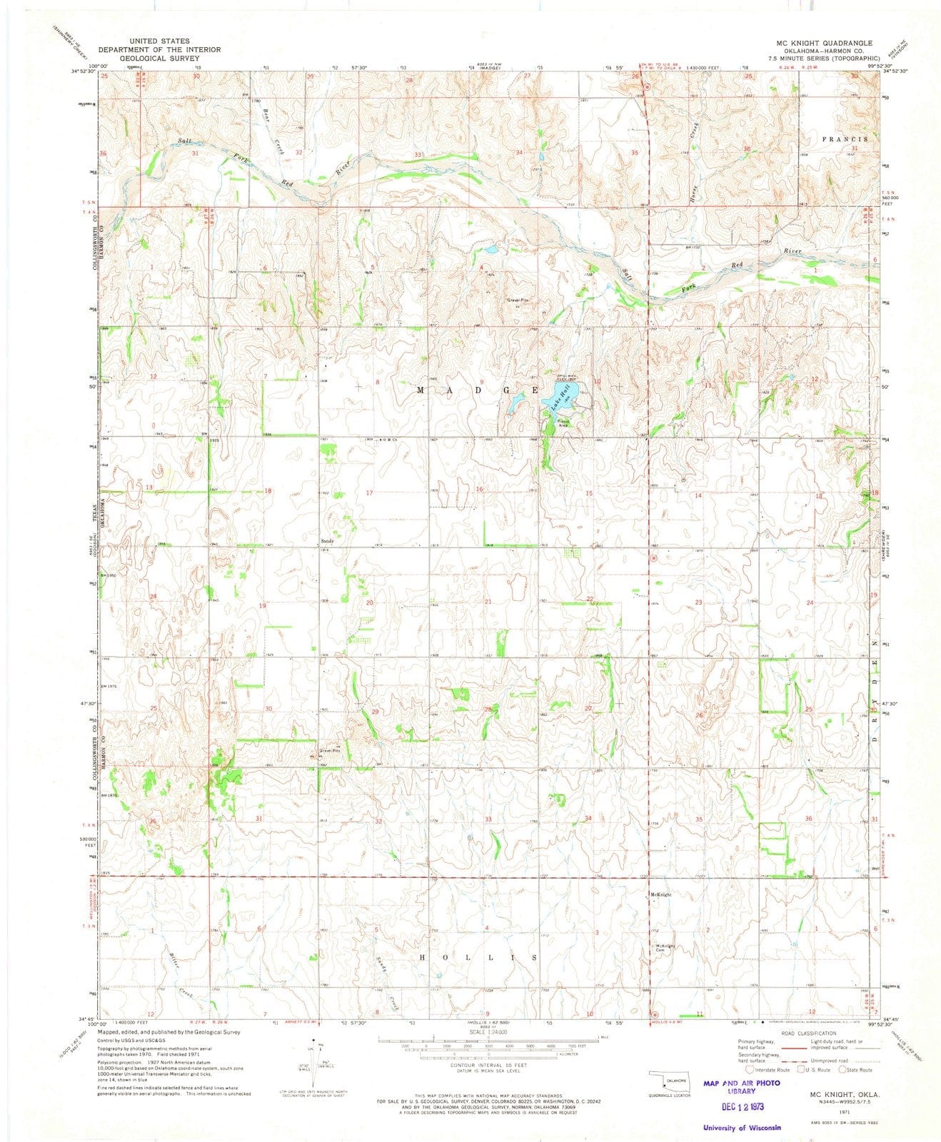 1971 Mc Knight, OK - Oklahoma - USGS Topographic Map