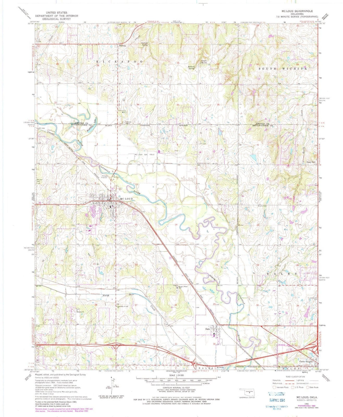 1966 Mc Loud, OK - Oklahoma - USGS Topographic Map