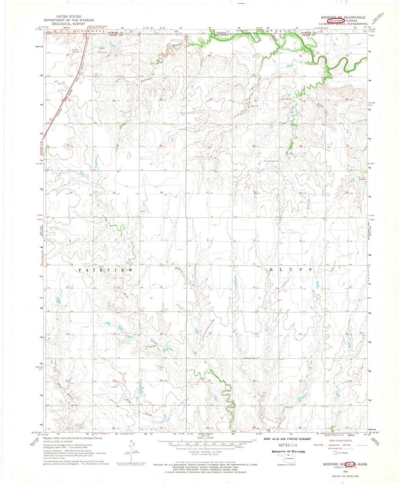 1968 Medford, OK - Oklahoma - USGS Topographic Map