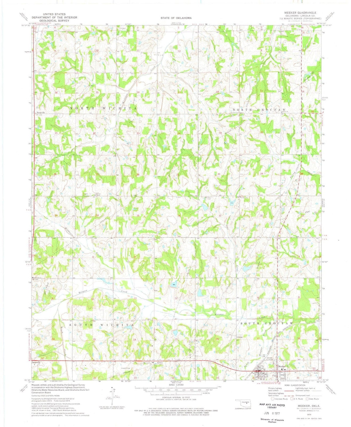 1974 Meeker, OK - Oklahoma - USGS Topographic Map