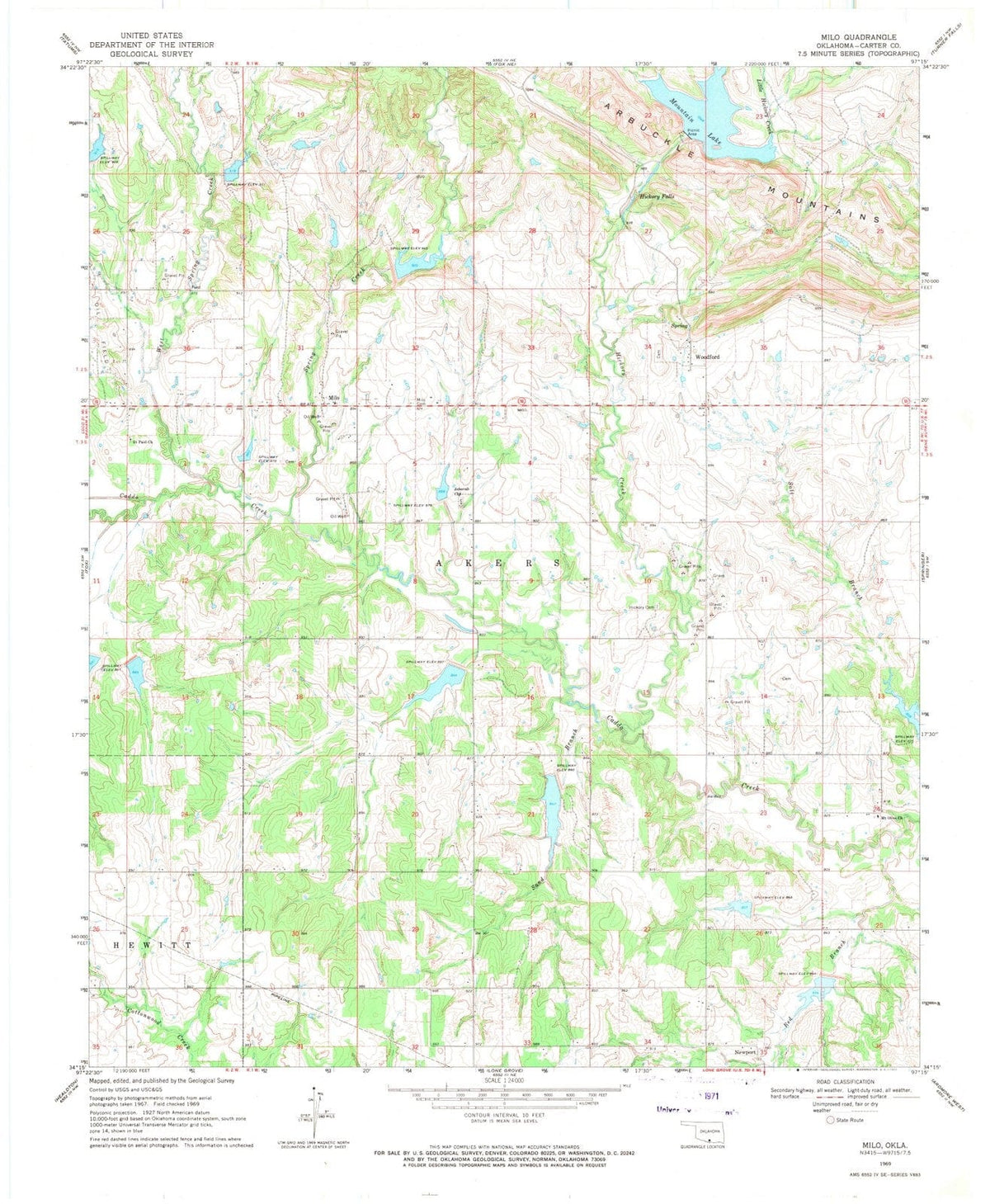 1969 Milo, OK - Oklahoma - USGS Topographic Map