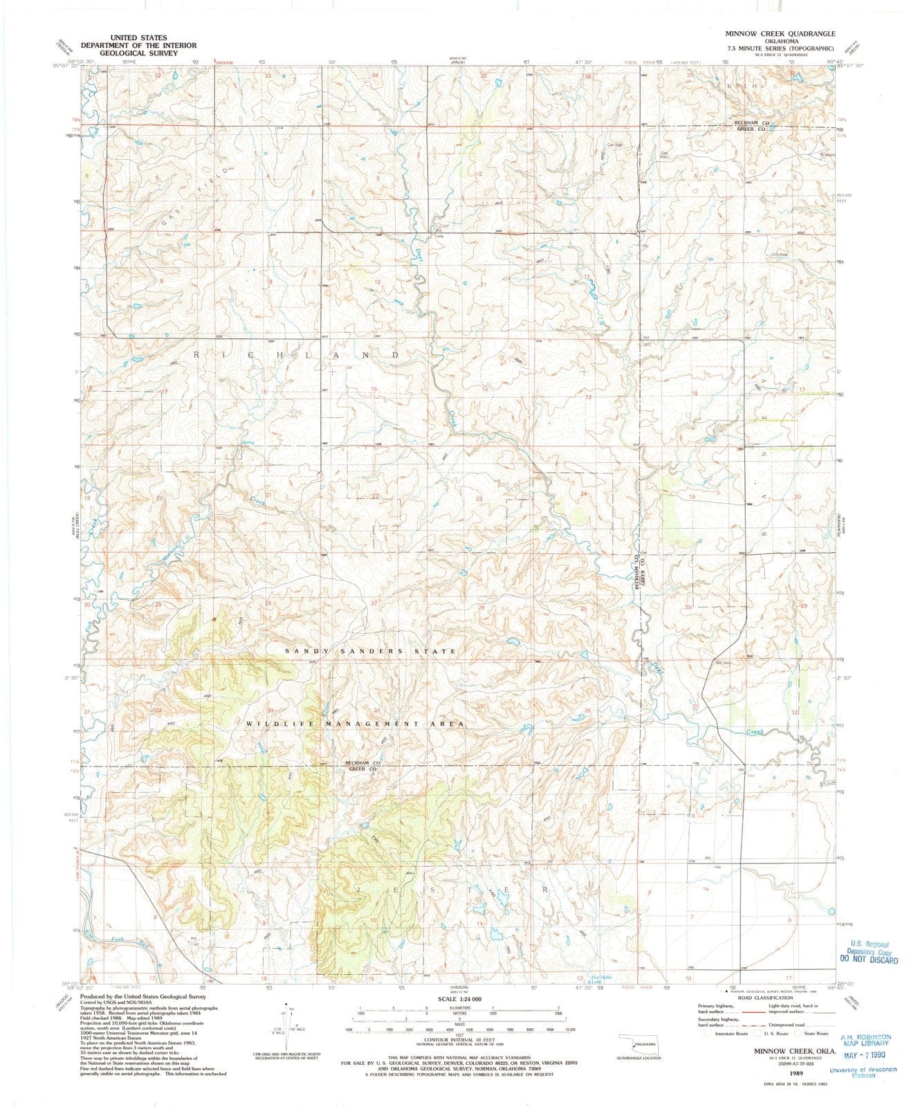 1989 Minnow Creek, OK - Oklahoma - USGS Topographic Map