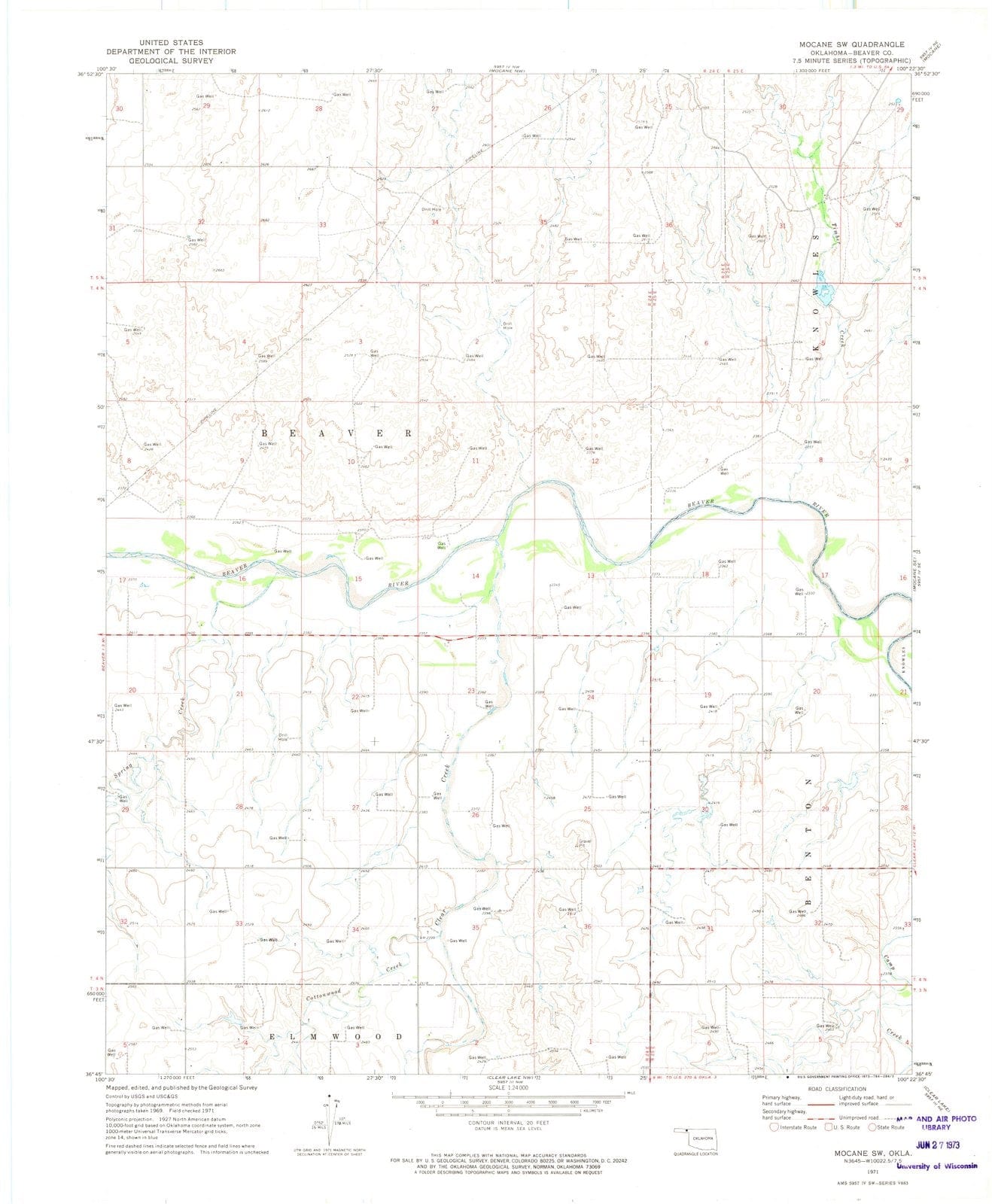 1971 Mocane, OK - Oklahoma - USGS Topographic Map