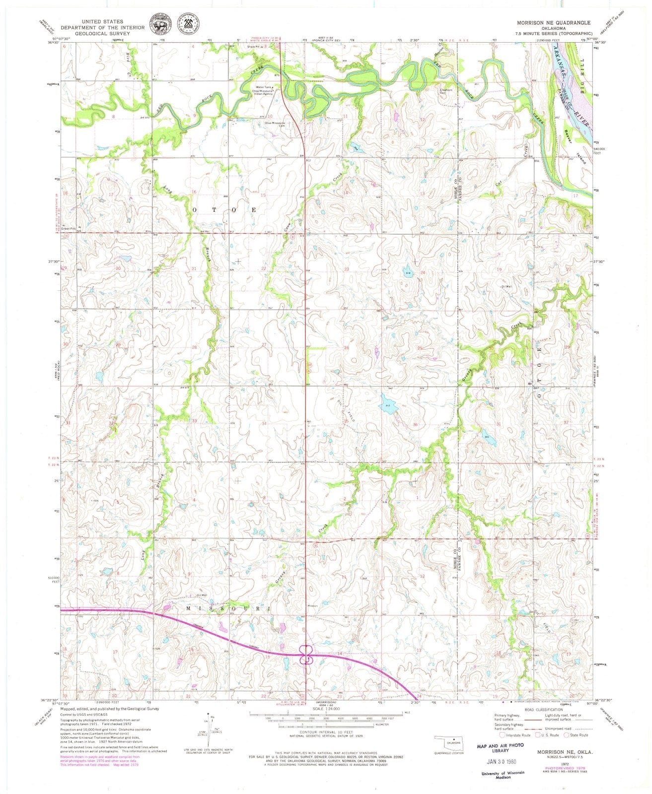 1972 Morrison, OK - Oklahoma - USGS Topographic Map