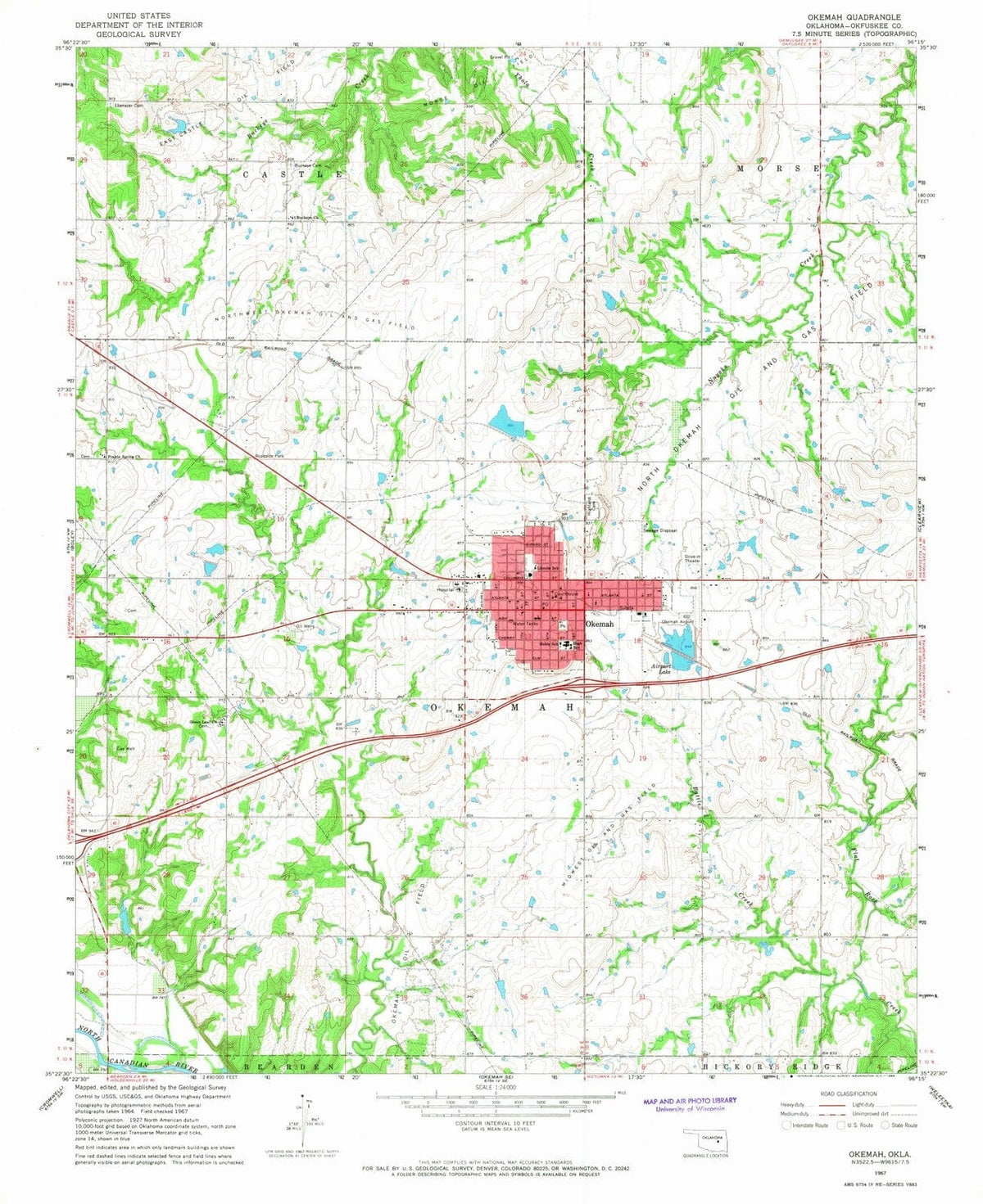 1967 Okemah, OK - Oklahoma - USGS Topographic Map v2