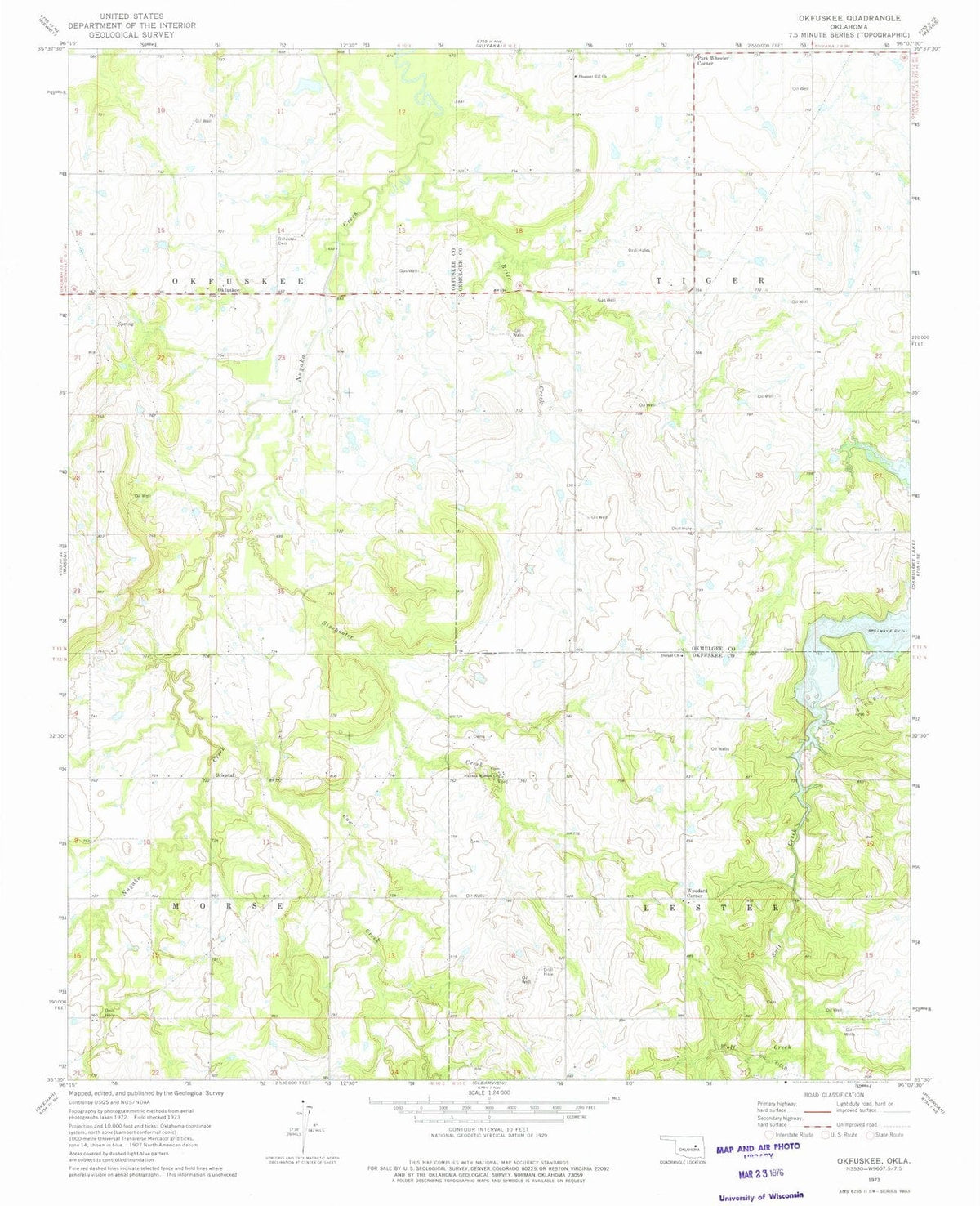 1973 Okfuskee, OK - Oklahoma - USGS Topographic Map