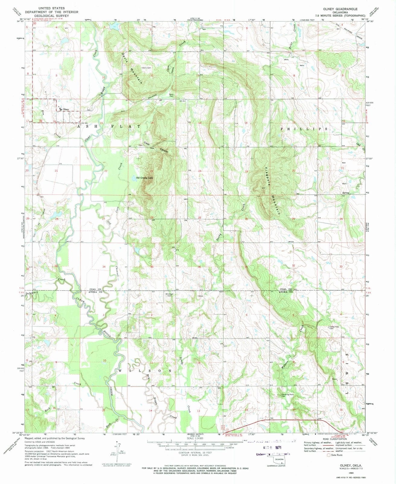 1969 Olney, OK - Oklahoma - USGS Topographic Map