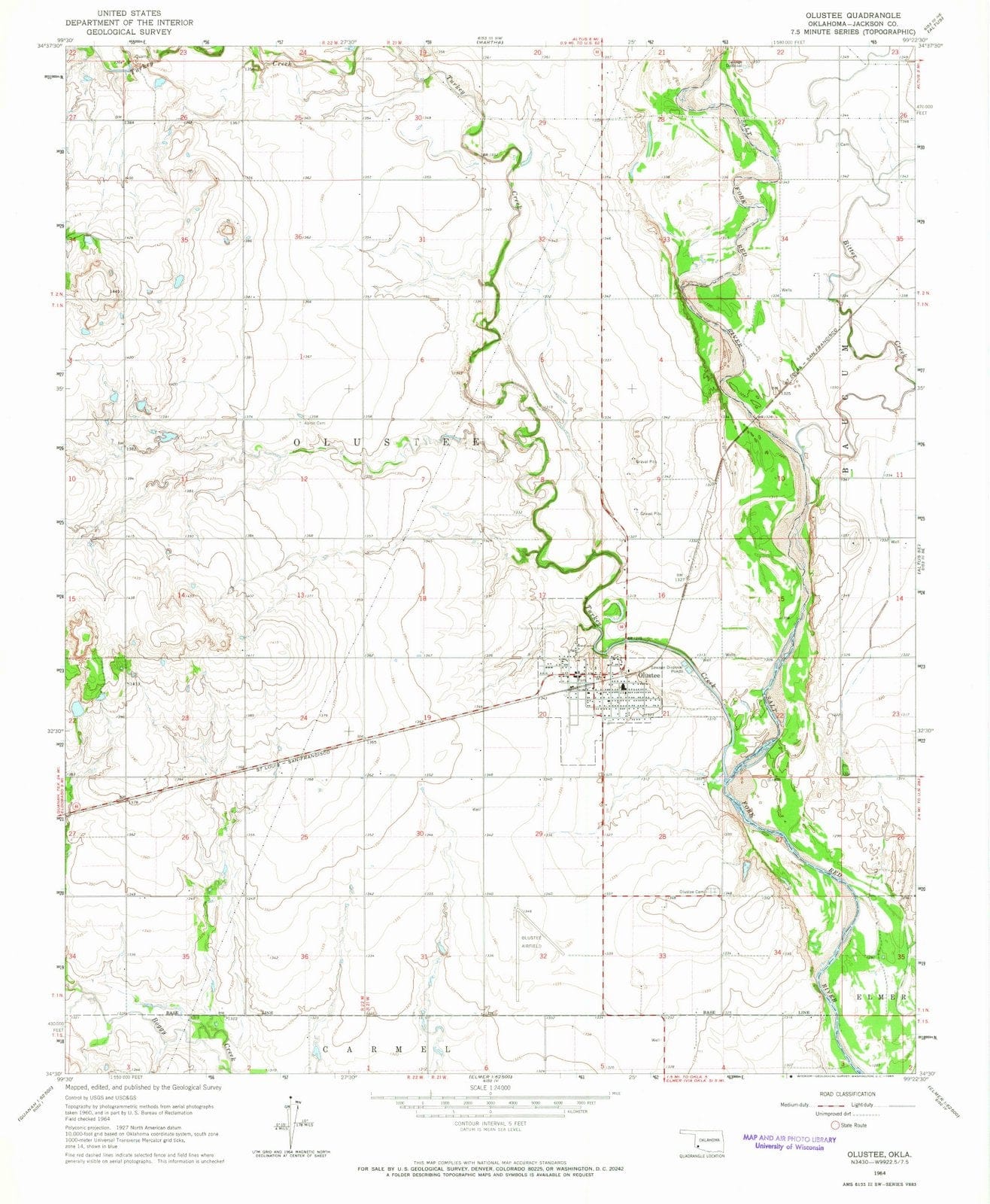 1964 Olustee, OK - Oklahoma - USGS Topographic Map