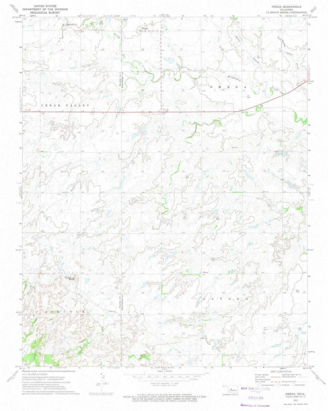 1972 Omega, OK - Oklahoma - USGS Topographic Map