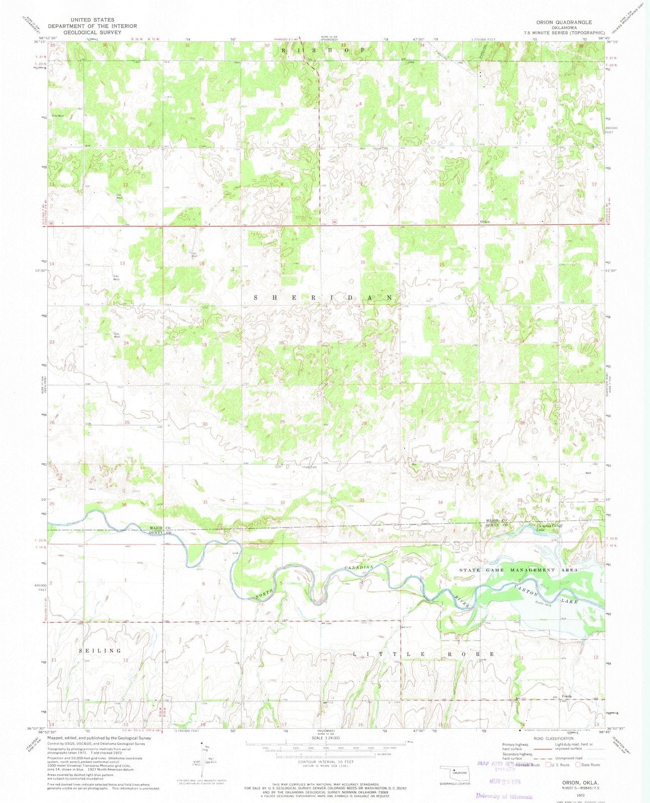 1972 Orion, OK - Oklahoma - USGS Topographic Map