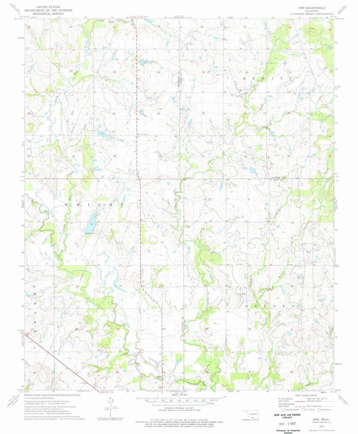1974 Orr, OK - Oklahoma - USGS Topographic Map