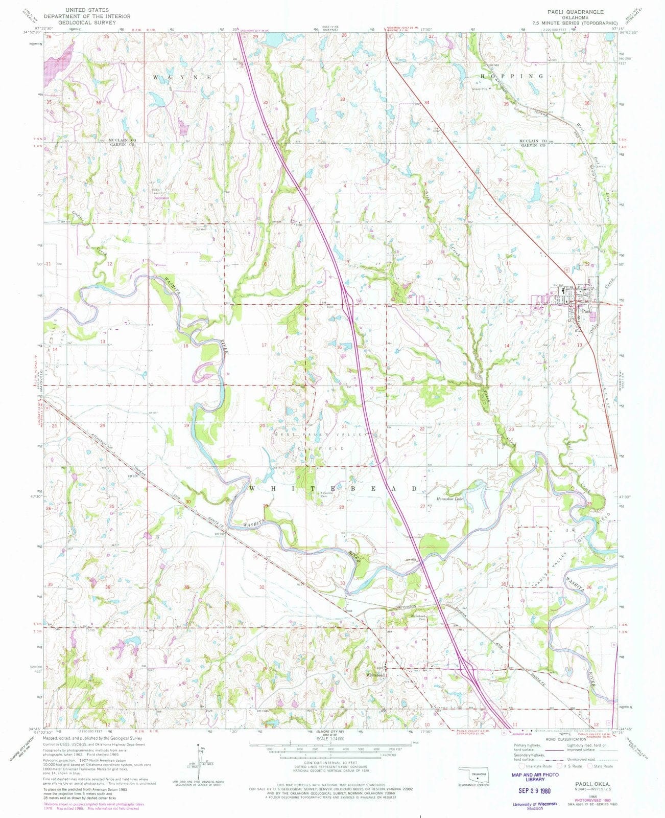 1965 Paoli, OK - Oklahoma - USGS Topographic Map