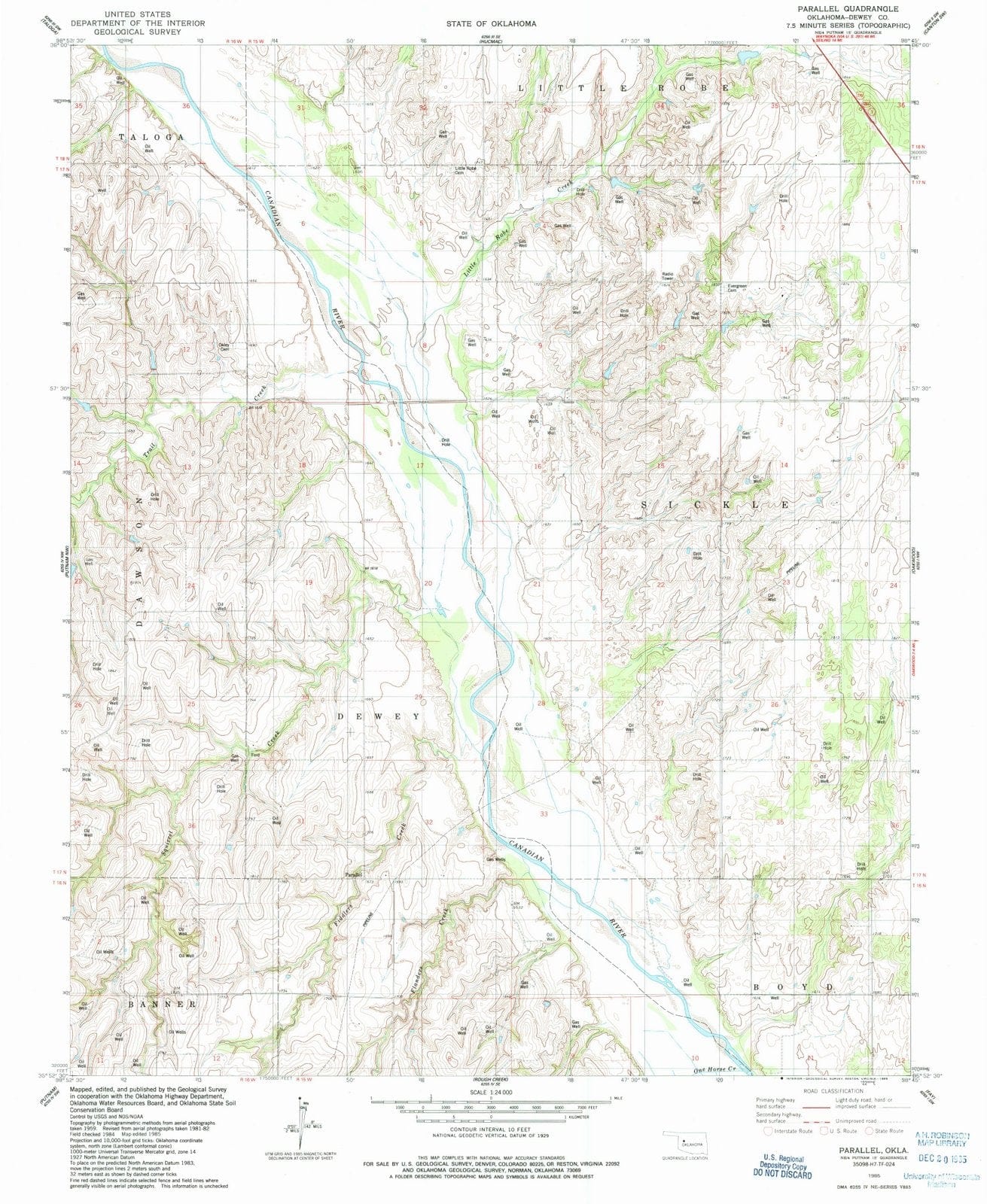 1985 Parallel, OK - Oklahoma - USGS Topographic Map