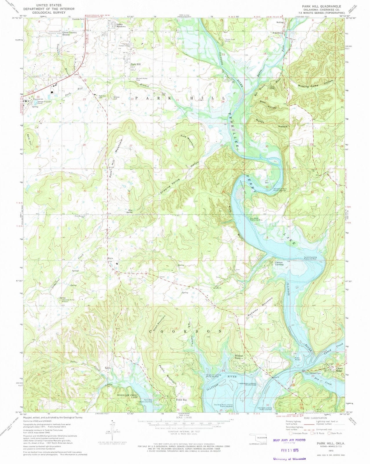 1973 Park Hill, OK - Oklahoma - USGS Topographic Map