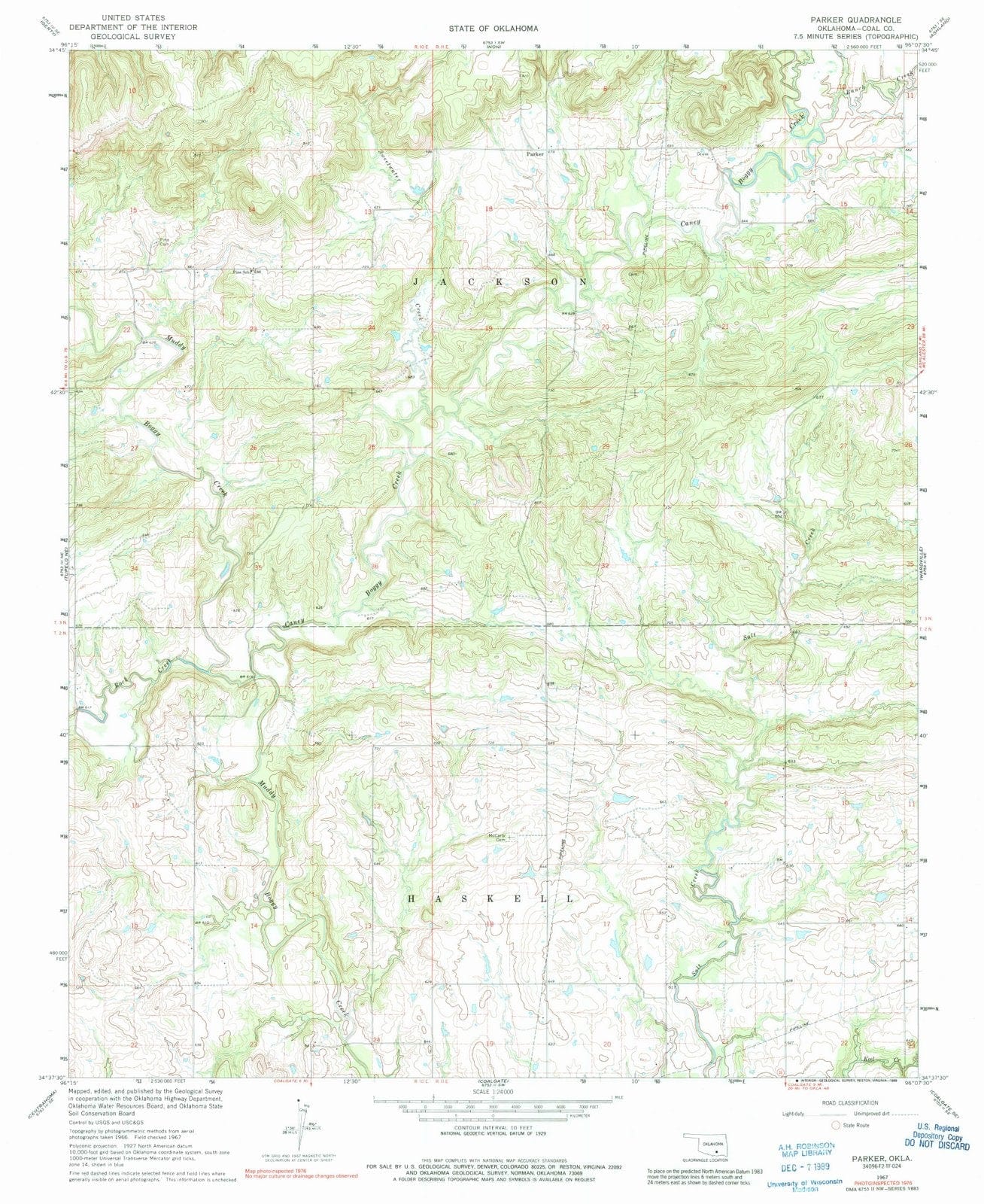 1967 Parker, OK - Oklahoma - USGS Topographic Map