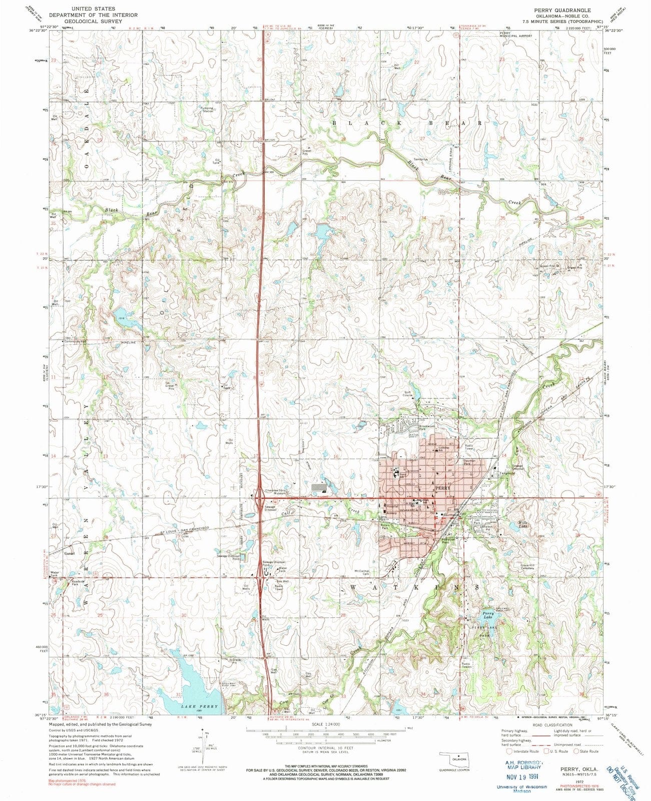 1972 Perry, OK - Oklahoma - USGS Topographic Map v2
