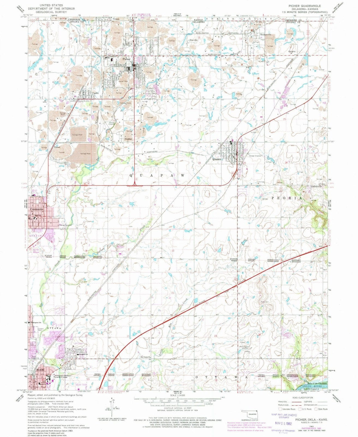 1961 Picher, OK - Oklahoma - USGS Topographic Map